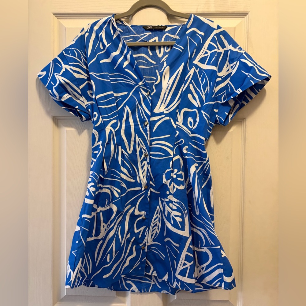 Zara Blue and White Santorini Mini Dress Size Small